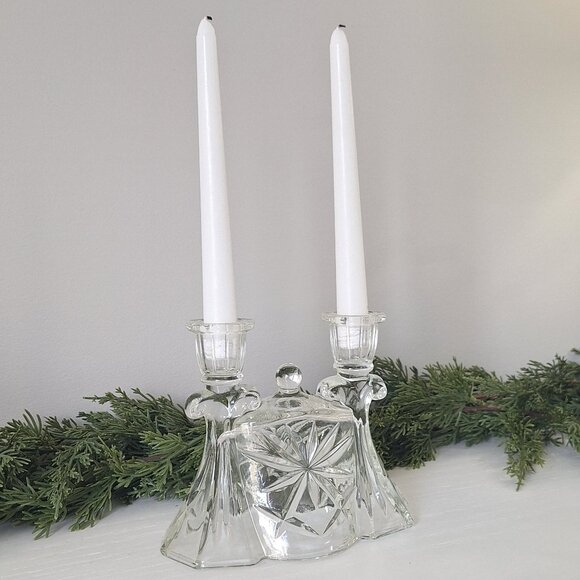 Vintage Crystal look Candelabra candle holder glass - Picture 1 of 1